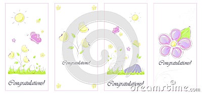 Set card Butterfly flowers hand-drawn Vector Illustration