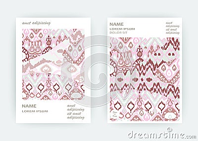 Set card ethnic bohemian arabesque pattern. Zigzag geometric abs Vector Illustration