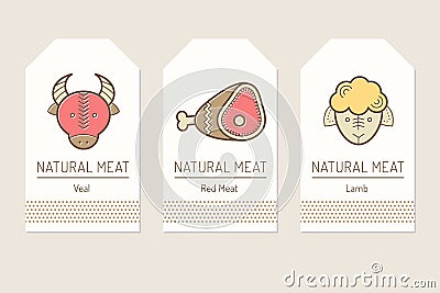 Set of card templates with outlined protein food signs Vector Illustration