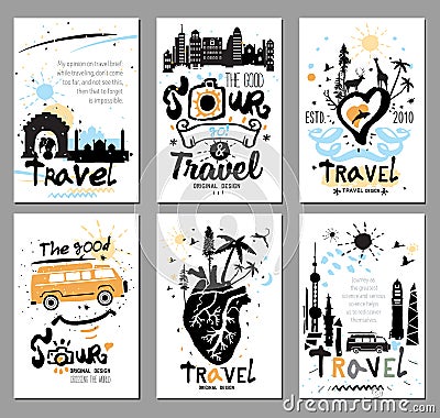 Set of card for tourism. Vector Illustration