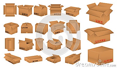 Set of cardboard box mockup or realistic various cardboard boxes or packaging boxes mock up concept. eps 10 vector Vector Illustration