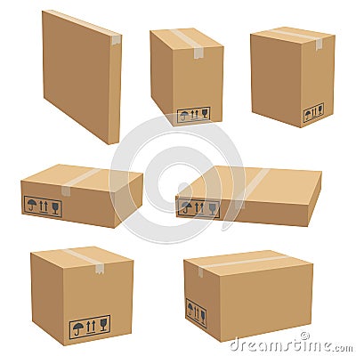 Set of cardboard box mockups. Isolated on white background. Vector carton packaging box Vector Illustration