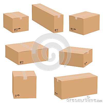 Set of cardboard boxes isolated on white background. Vector carton packaging box. Vector Illustration