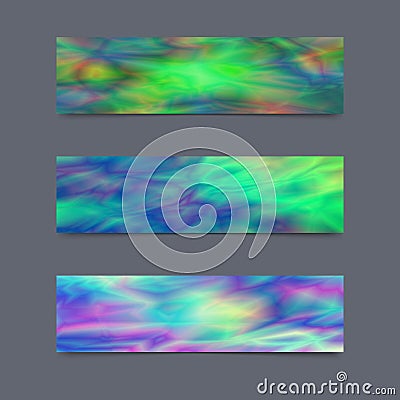 Set of Cards or Banners with Realistic Holographic Effect. Vector Illustration