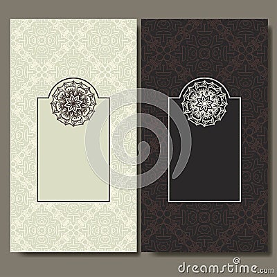 Set of cards. Ornate design can used for invitation, greeting or business card. Template for your design. Mandala vector backgroun Vector Illustration