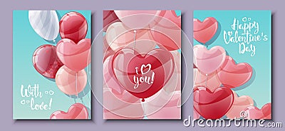 Set of cards for Valentine's Day and Mother's Day. Poster, banner with balloons on a blue background. Background Vector Illustration