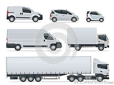 Set of cargo trucks side view. Delivery Vehicles . Cargo Truck and Van. Vector illustration. Vector Illustration