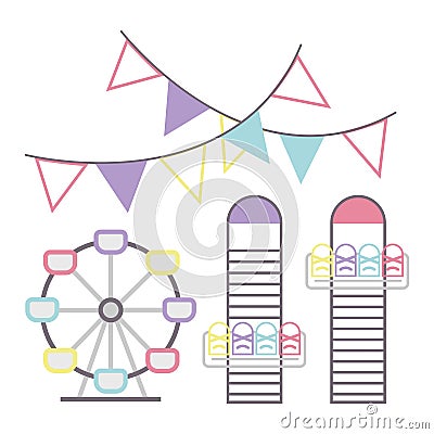 Set of carnival amusement park icons Vector Vector Illustration