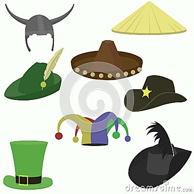 Set of carnival hats flat style. Vector Illustration