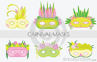 Set of carnival masks. Masquerade masks in flat style. Clip art. Vector Illustration