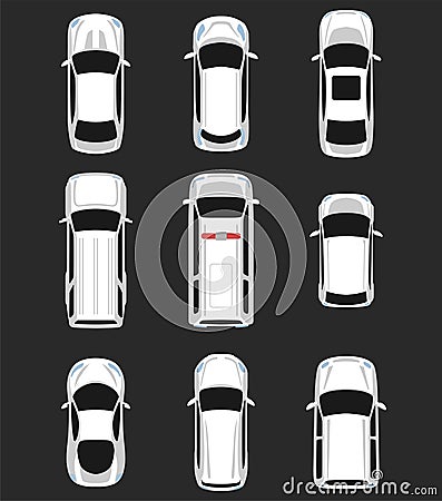 Set of cars top view. Vector Illustration