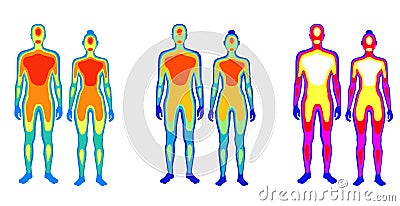 Set of cartoon body warmth thermogram man and woman vector flat illustration Vector Illustration