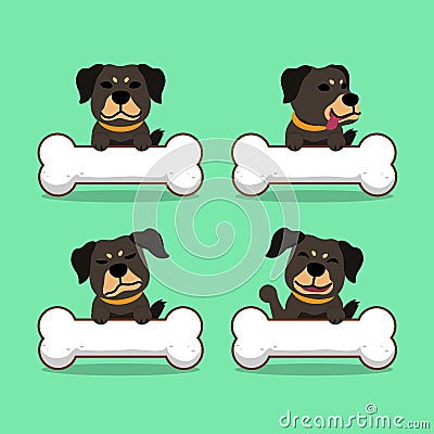 Set of cartoon character dog with big bones Vector Illustration