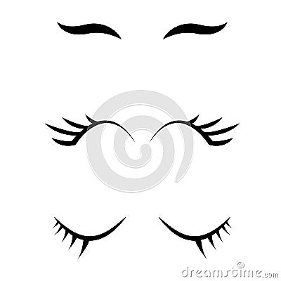 Set of cartoon closed eyes icons. eyelashes sign. closed eye border symbol Vector Illustration