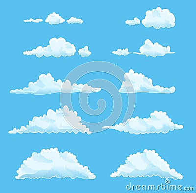 Set of cartoon clouds on blue. vector Vector Illustration