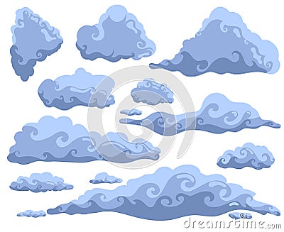 Set of cartoon clouds. Weather background. Storm vector illustration Vector Illustration