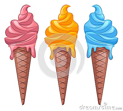 Set of cartoon colored ice cream. Vector Illustration