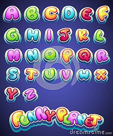 Set of cartoon colored letters for decoration of different names for games. books and web design Vector Illustration