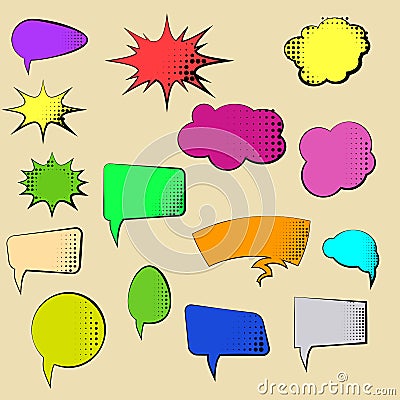 Set of Cartoon, Comic Speech Bubbles. Clouds with Halftone Dot in Pop Art Style. Vector Illustration for Comics Book Vector Illustration