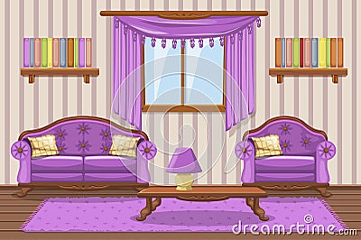 Set cartoon cushioned furniture, violet Living room Vector Illustration