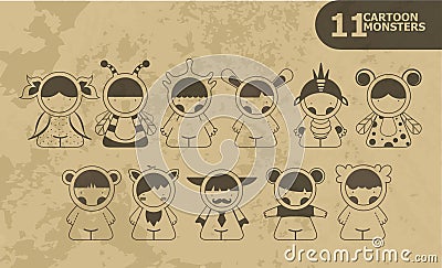 Set cartoon cute monsters. Vector. 10 Stock Photo