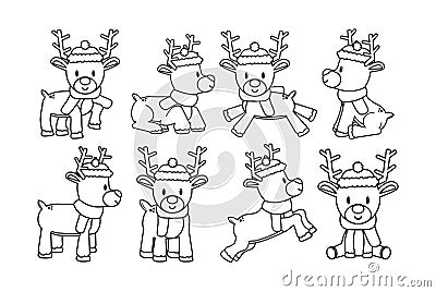 Vector set cartoon cute reindeer isolated Stock Photo