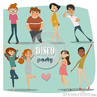 Set with cartoon dancers Vector Illustration