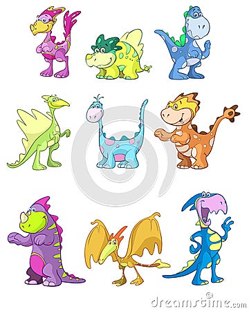 Set of cartoon dinosaurs Stock Photo