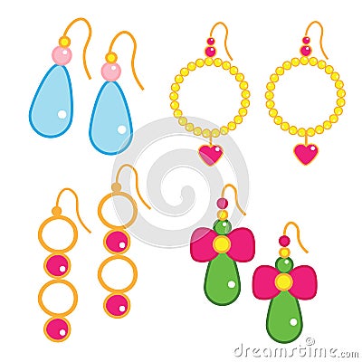 Set of cartoon earrings accessories for children and kids, Princess beautiful jewelry vector clip art Vector Illustration