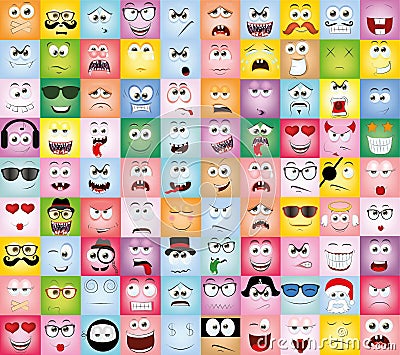 Set of cartoon faces with different emotions,vector Vector Illustration