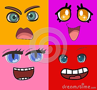 Set of cartoon faces. Different expression. Happy,sad,angry suprise faces Stock Photo