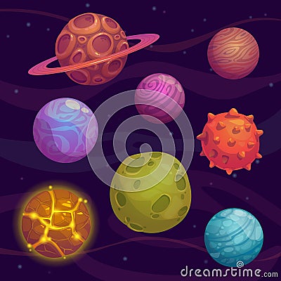 Set of cartoon fantastic planet Stock Photo