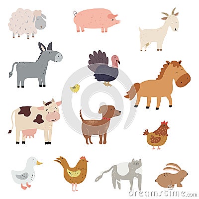 Set of cartoon farm animals Cartoon Illustration