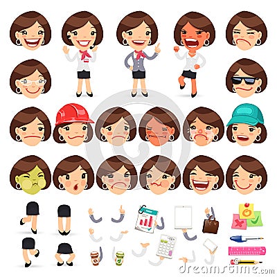 Set of Cartoon Female Manager Character Vector Illustration