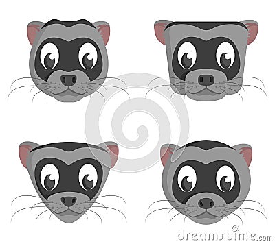 Set of cartoon ferrets. Vector Illustration