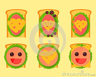 Set of cartoon and festive sandwiches Stock Photo