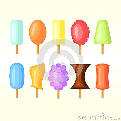 A set of cartoon flat rectangular ice cream icons . Stock Photo
