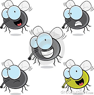 Set of Cartoon Flies Vector Illustration