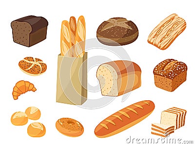 Set of cartoon food: bread Vector Illustration