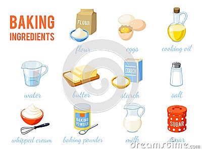 Set of cartoon food: ingridients Vector Illustration