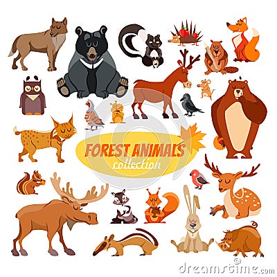 Set of cartoon forest animals Vector Illustration