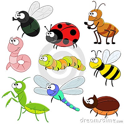 PrintSet of cartoon funny insects. Vector Illustration