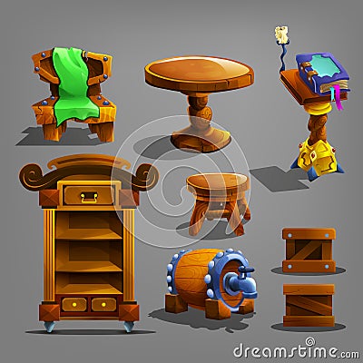 Set of cartoon furnitures. Vector Illustration