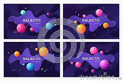 Set of cartoon galaxy futuristic outer space backgrounds, design Vector Illustration