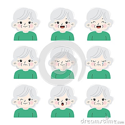 set of cartoon grandma face expression illustration Vector Illustration