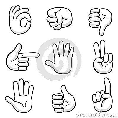 Set of cartoon hand show gestures Vector Illustration