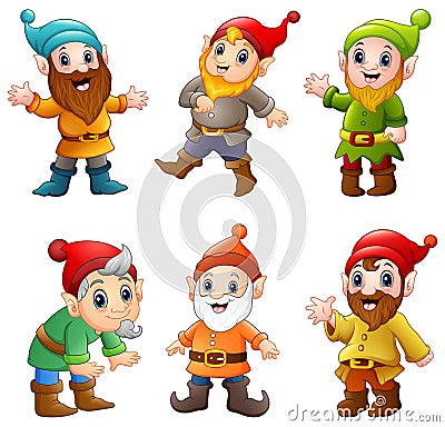 Set of cartoon happy dwarf Vector Illustration