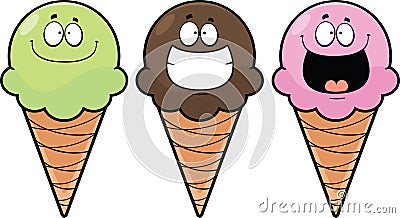 Set Cartoon Ice Cream Cones Vector Illustration