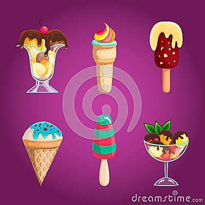 Set with cartoon ice-cream Vector Illustration