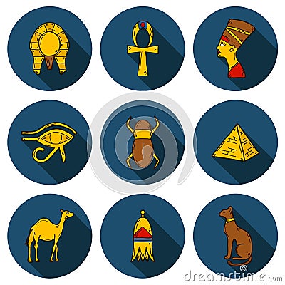 Set of cartoon icons in hand drawn style on Egypt Vector Illustration